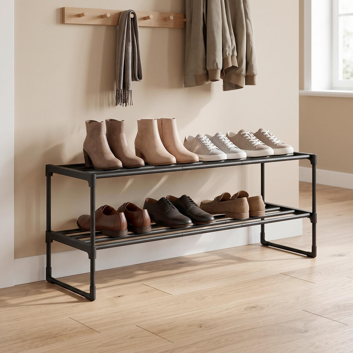 SCHUHREGAL Schwarz  - Schwarz, Basics, Kunststoff/Metall (92/34/30cm)