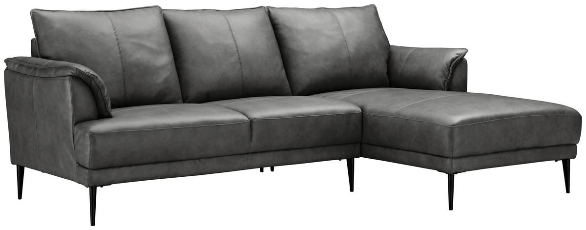 ECKSOFA Echtleder Grau  - Schwarz/Grau, Design, Leder/Textil (233/153cm) - Livetastic