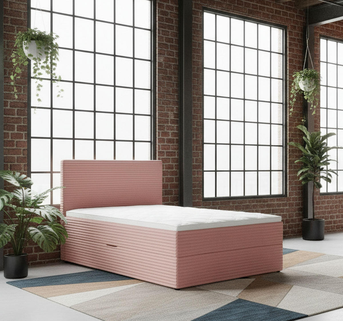 BOXBETT 120/200 cm,  in Altrosa, Matratze, Bettkasten, Topper, H3 = fest  - Schwarz/Altrosa, Trend, Kunststoff/Textil (120/200cm) - Boxxx