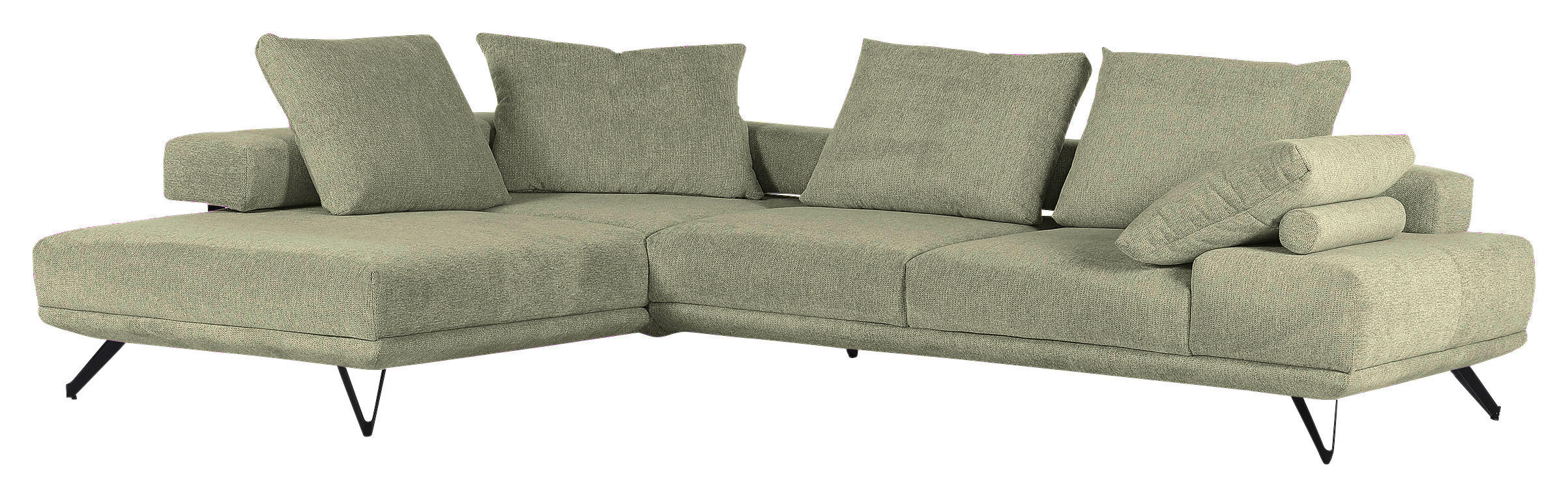 ECKSOFA  in Flachgewebe Grün  240/310 cm  - Schwarz/Grün, KONVENTIONELL, Textil/Metall (240/310cm) - MID.YOU