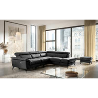 ECKSOFA SONO in Lederlook Echtleder Schwarz Armteilverstellung, Kopfteilverstellung  265/210 cm  - Schwarz, Design, Leder/Textil (265/210cm) - Livetastic