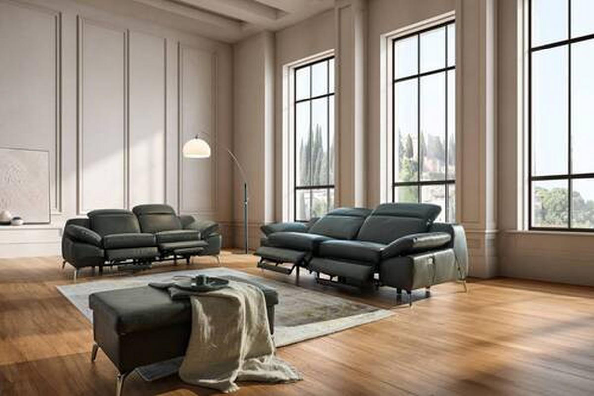 CANAPEA CU 3 LOCURI piele antracit  - antracit, Design, metal/piele (234/83-99/110cm) - Celina
