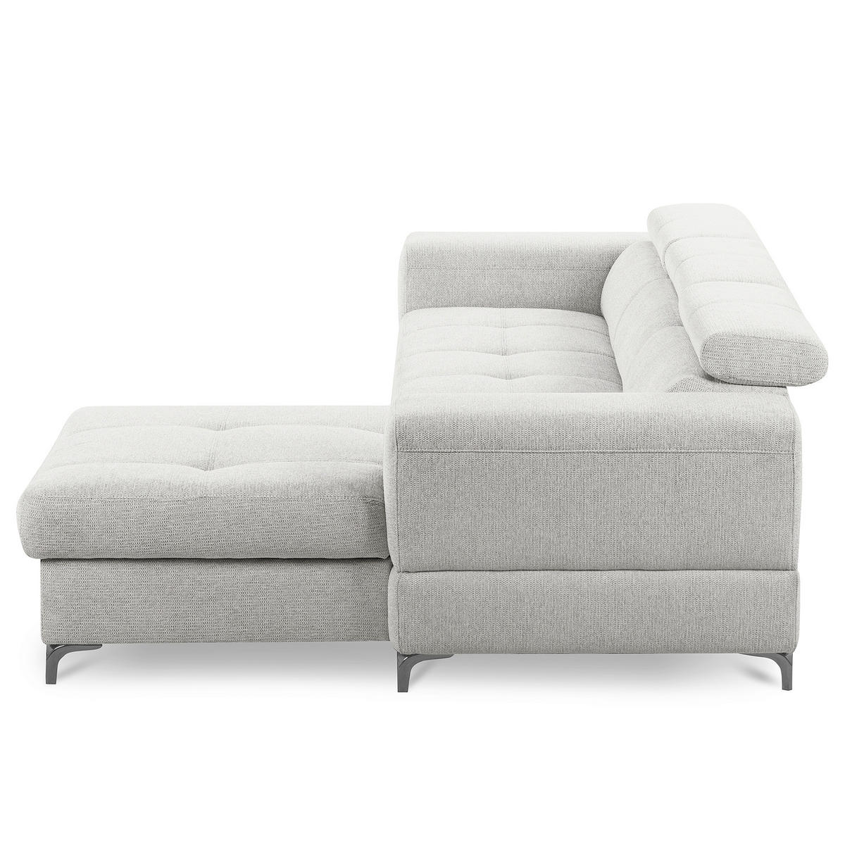 ECKSOFA TORINO Hellgrau Chenille Bettkasten, Kopfteilverstellung  - Schwarzchrom/Hellgrau, Design, Textil/Metall (247/173cm) - Livetastic