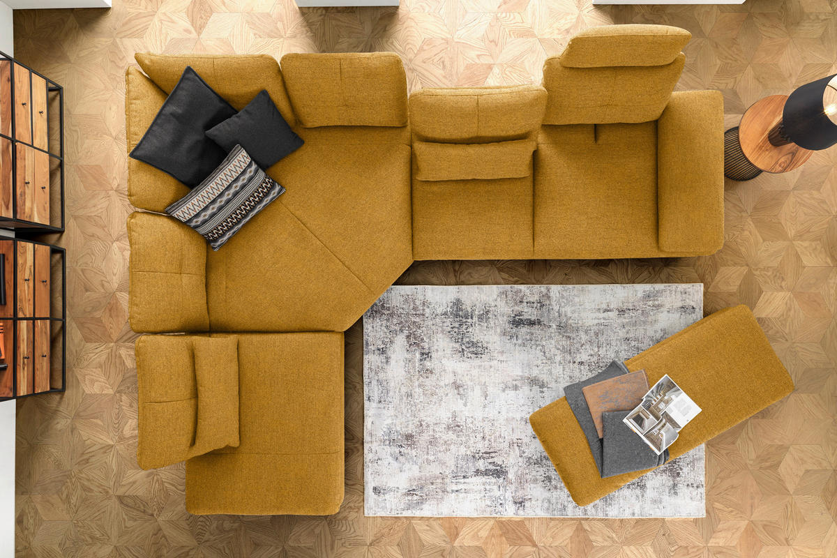 ECKSOFA in Flachgewebe Honig  271/344 cm  - Schwarz/Honig, Design, Textil/Metall (271/344cm) - Chilliano