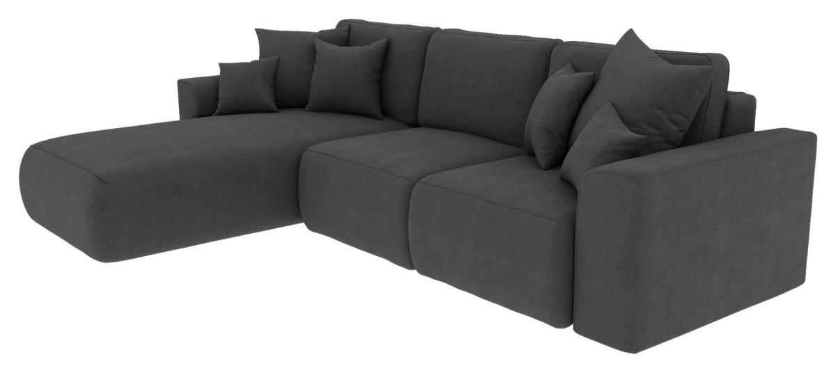 ECKSOFA Dunkelgrau Velours Zierkissen, Rückenkissen, Bettkasten, Schlaffunktion, Rücken echt, Liegefläche im Originalstoff  - Chromfarben/Dunkelgrau, KONVENTIONELL, Kunststoff/Textil (195/293cm) - Carryhome