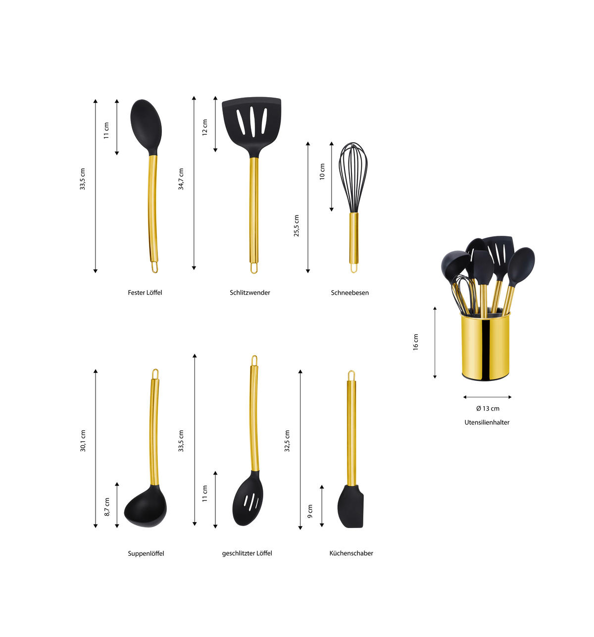 KÜCHENHELFERSET  - Goldfarben/Schwarz, Basics, Kunststoff/Metall (13cm) - Echtwerk
