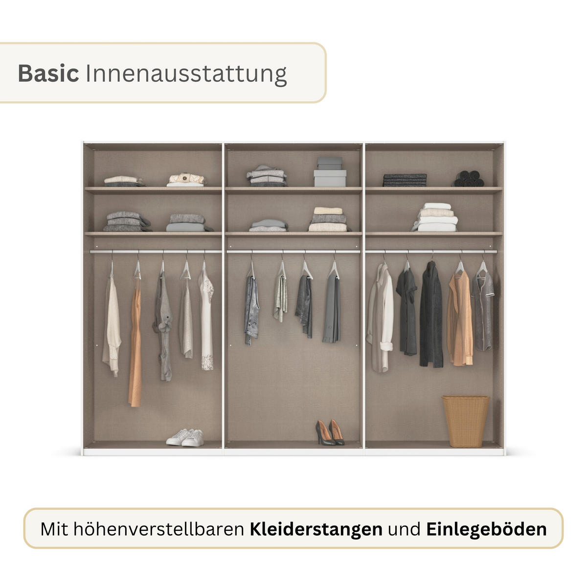 SCHWEBETÜRENSCHRANK 301/223/69 cm,  in Fango, Alufarben, 3 Tür(en)  - Fango/Alufarben, Basics, Holzwerkstoff/Metall (301/223/69cm) - Rauch Möbel