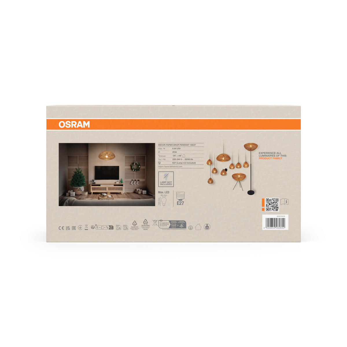 HÄNGELEUCHTE 39.5/150 cm  - Beige, Basics, Papier/Metall (39.5/150cm) - Osram