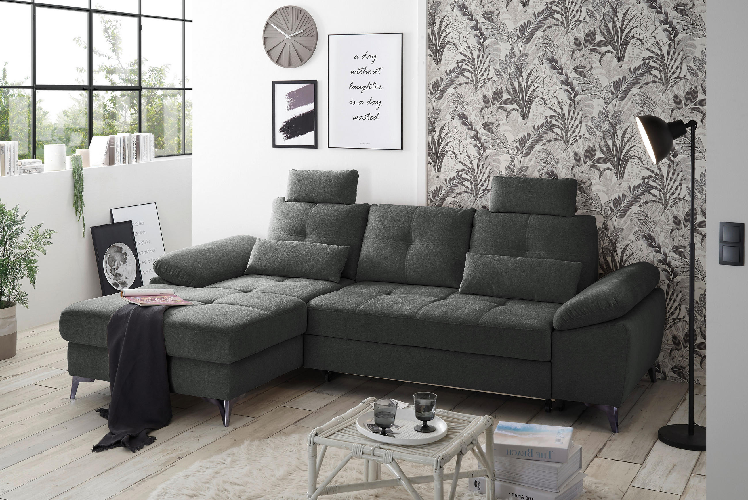 SAROKKANAPÉ textil antracit  - króm/fekete, Konventionell, műanyag/textil (170/270cm) - MID.YOU