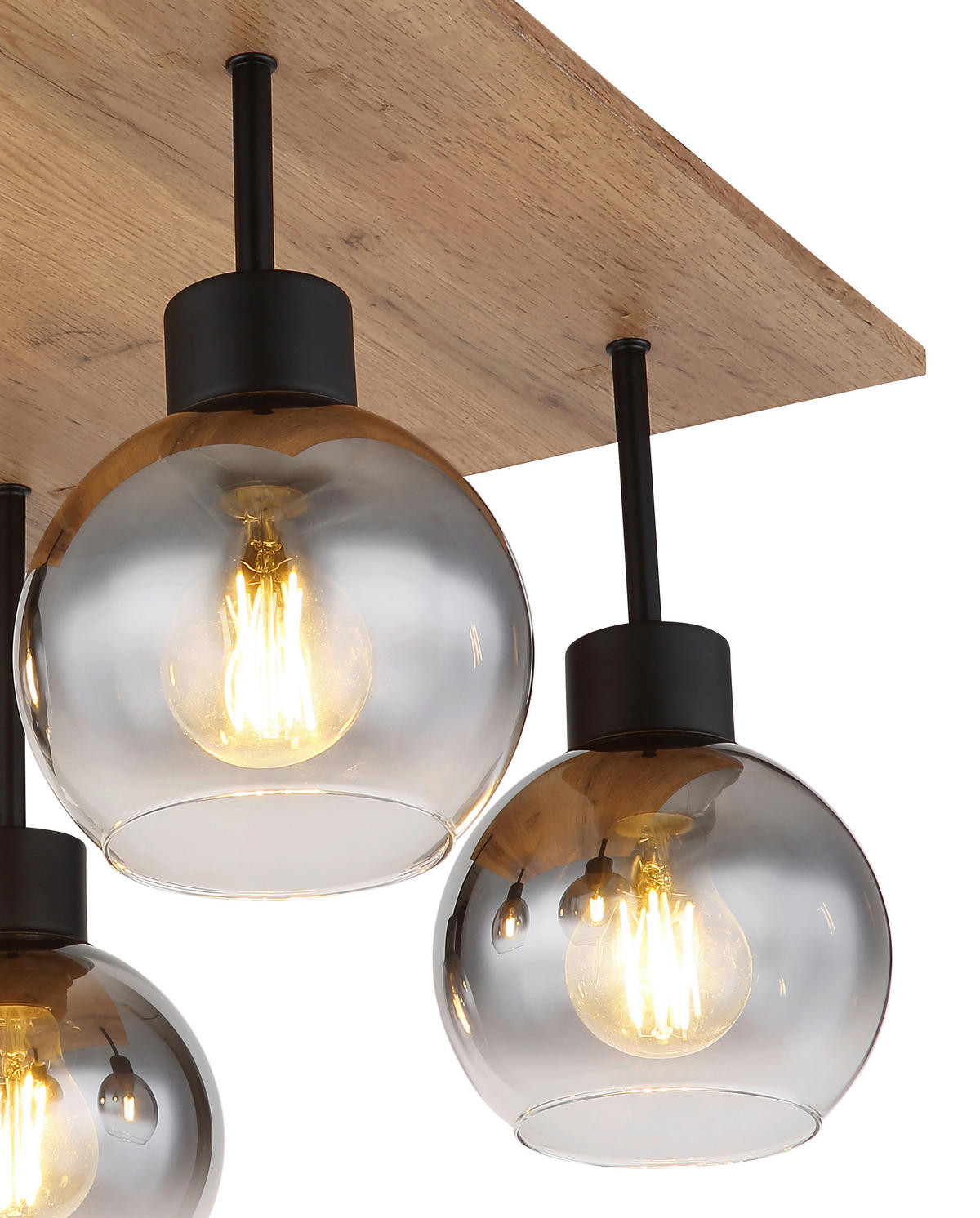 DECKENLEUCHTE    40/40/33,5 cm  - Schwarz/Braun, Natur, Glas/Holzwerkstoff (40/40/33,5cm) - Globo