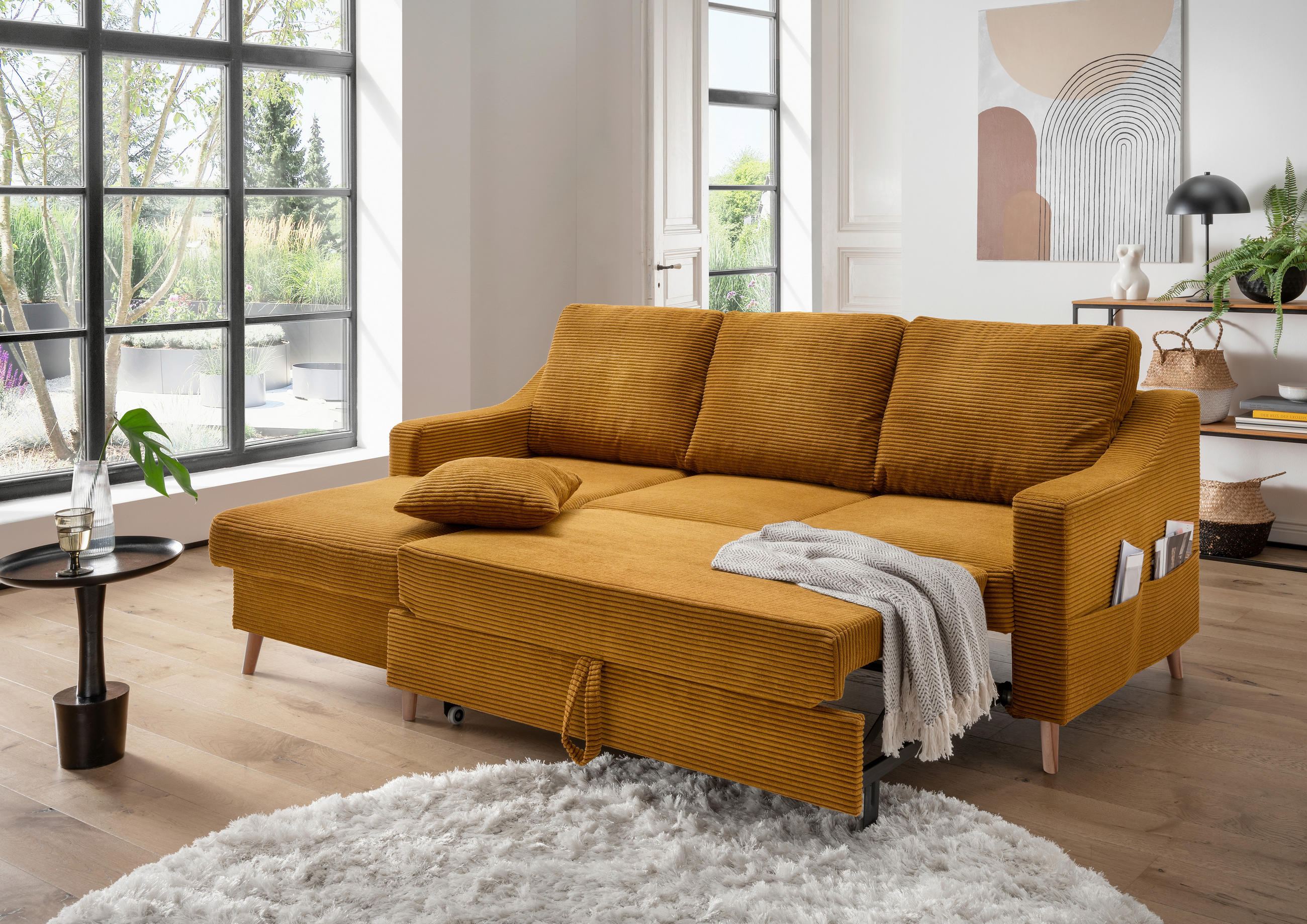 ECKSOFA in Cord Goldfarben - Goldfarben/Naturfarben, Design, Holz/Textil (150/228cm) - P & B