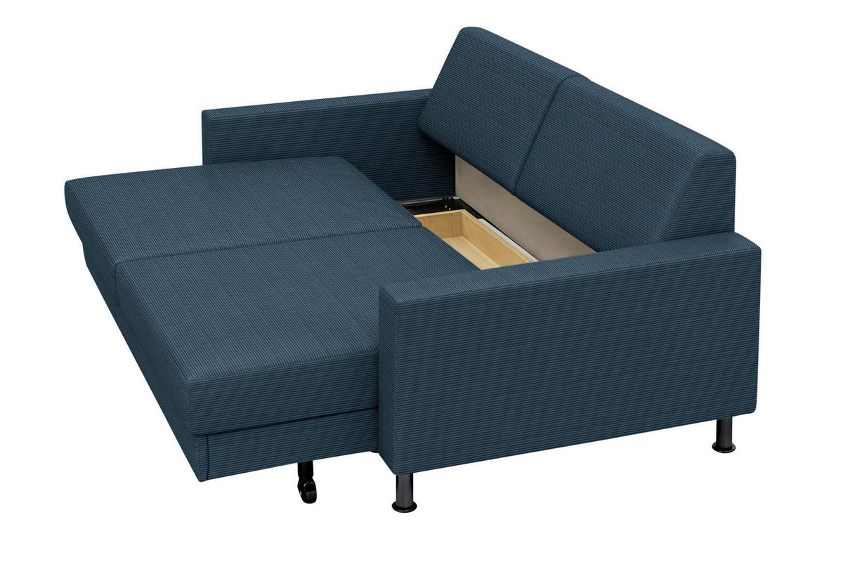 SCHLAFSOFA Feincord Blau  - Chromfarben/Blau, Design, Textil/Metall (140/90/95cm) - Bali
