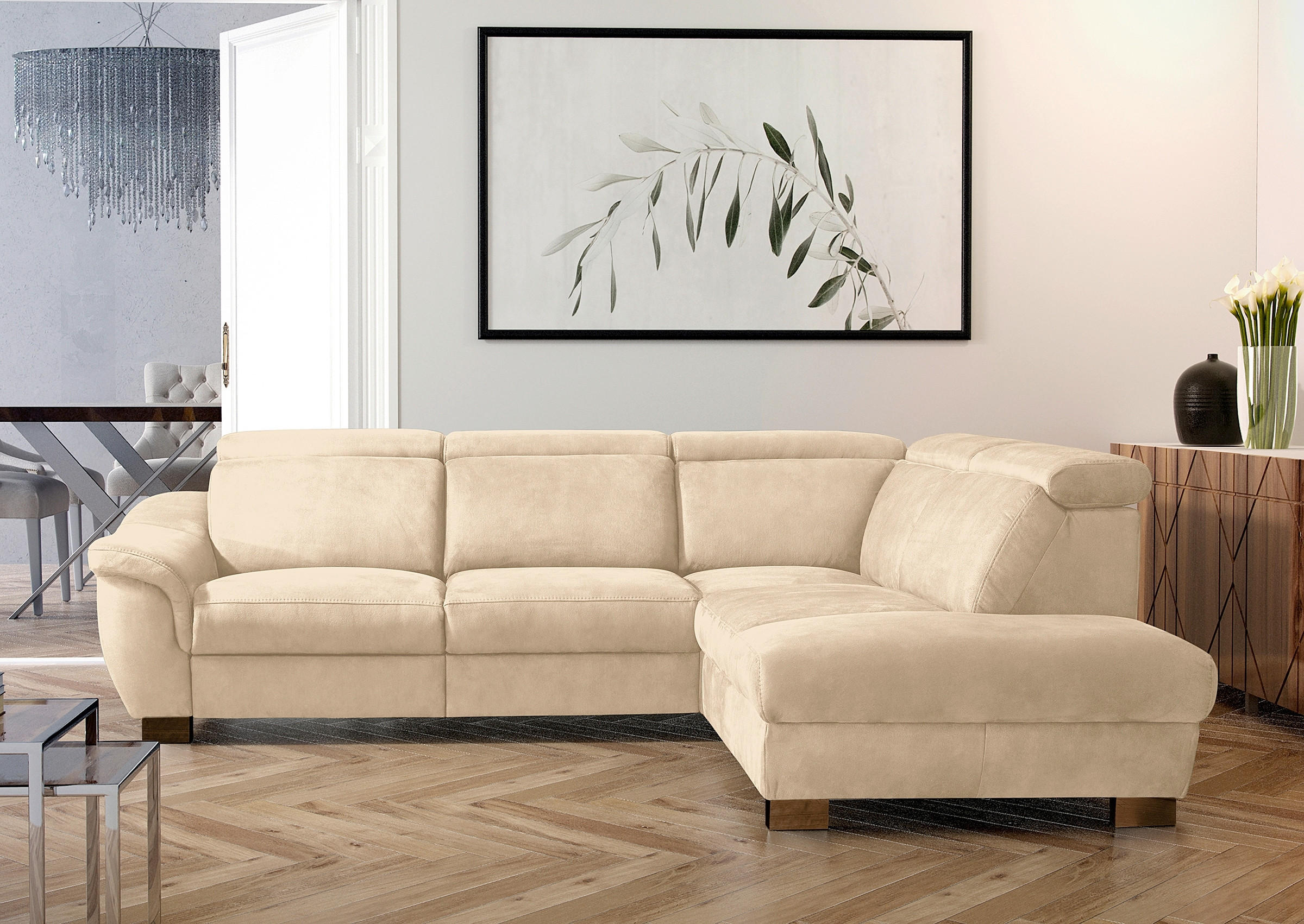 ECKSOFA Mikrofaser Beige  - Wengefarben/Beige, Design, Holz/Textil (276/238cm) - Livetastic