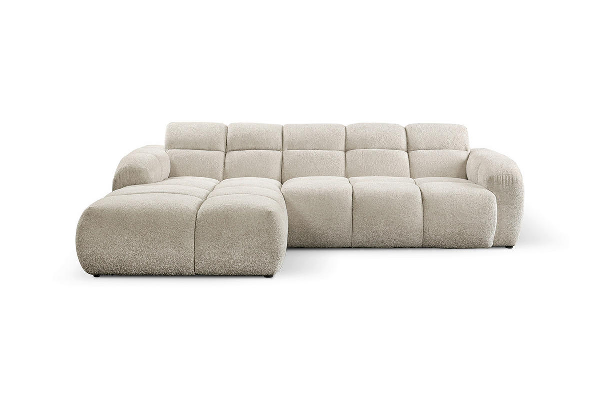 ECKSOFA VENTO Creme Bouclé  - Creme/Schwarz, Design, Kunststoff/Textil (175/255cm) - MID.YOU