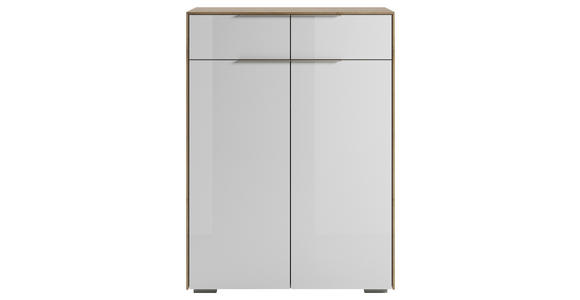 KOMMODE 80/111/37,2 cm - Eichefarben/Weiß, Design, Glas/Holzwerkstoff (80/111/37,2cm) - Voleo