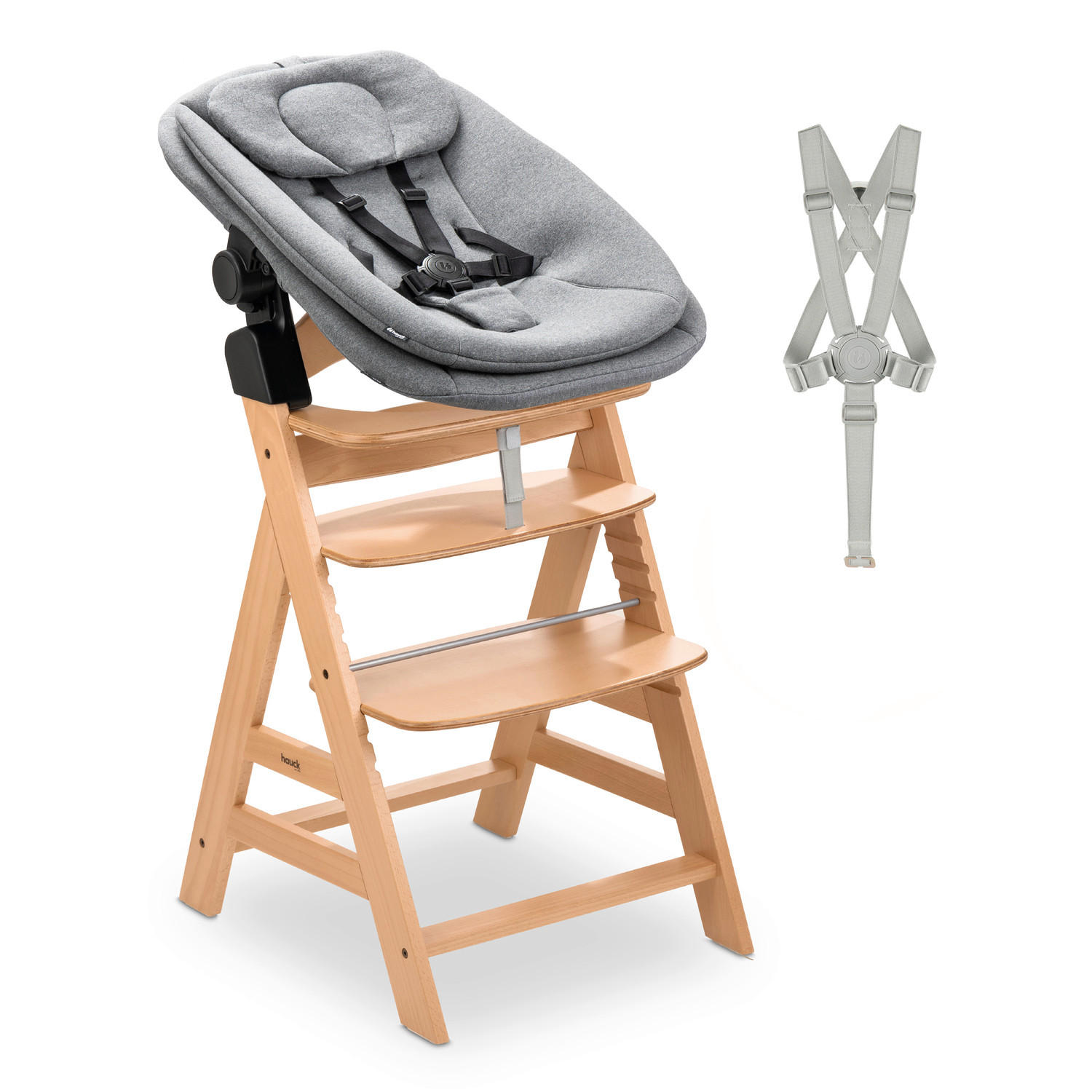 KOMBIHOCHSTUHL Alpha Newborn Set Pro Hellgrau, Hellbraun Grey  - Hellbraun/Hellgrau, Basics, Holz/Textil (50/103,5/67cm) - Hauck