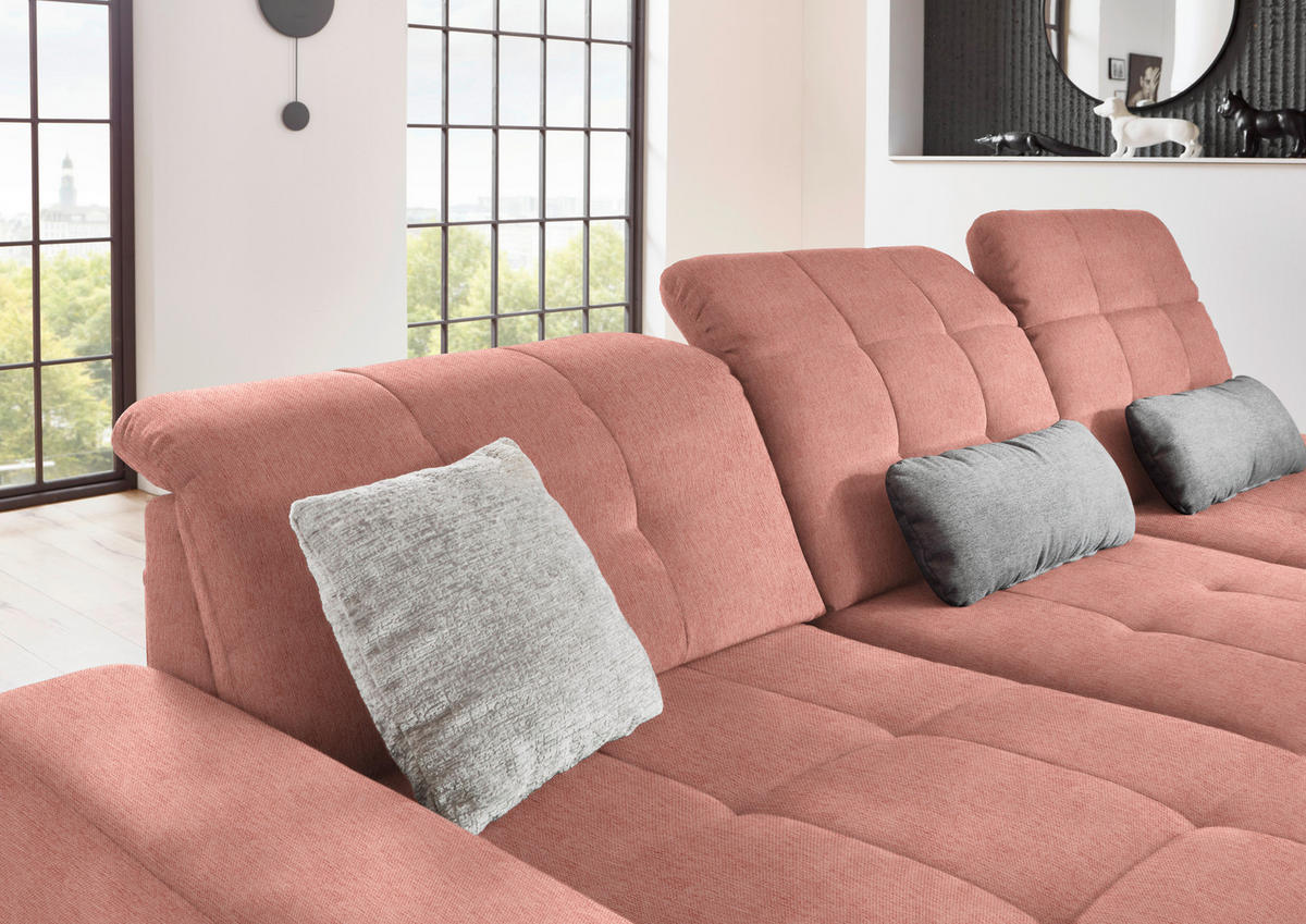 ECKSOFA in Flachgewebe Altrosa  - Schwarz/Altrosa, Design, Textil/Metall (190/309cm) - Beldomo Style