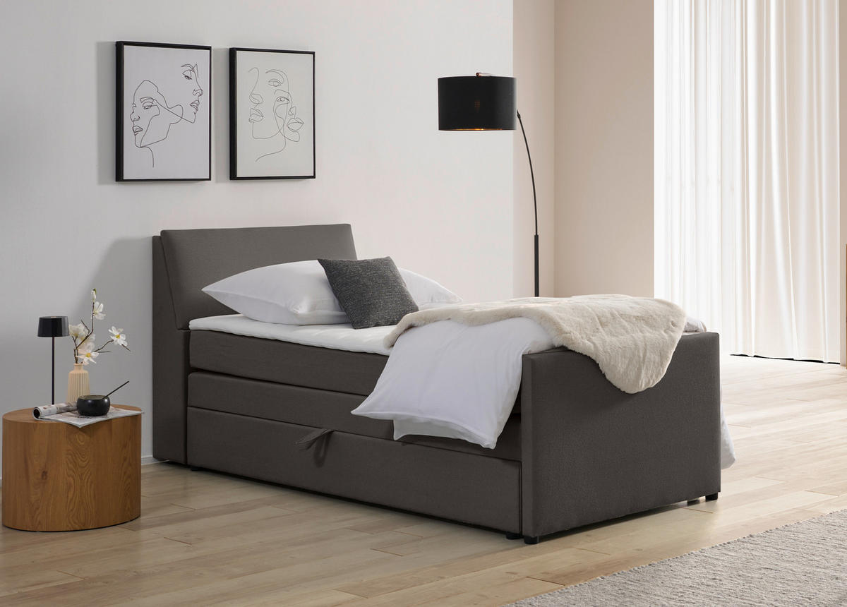 BOXSPRING-ÁGY 100/200 cm  grafitszürke  - grafitszürke/fekete, Modern, textil/fa (100/200cm) - MID.YOU