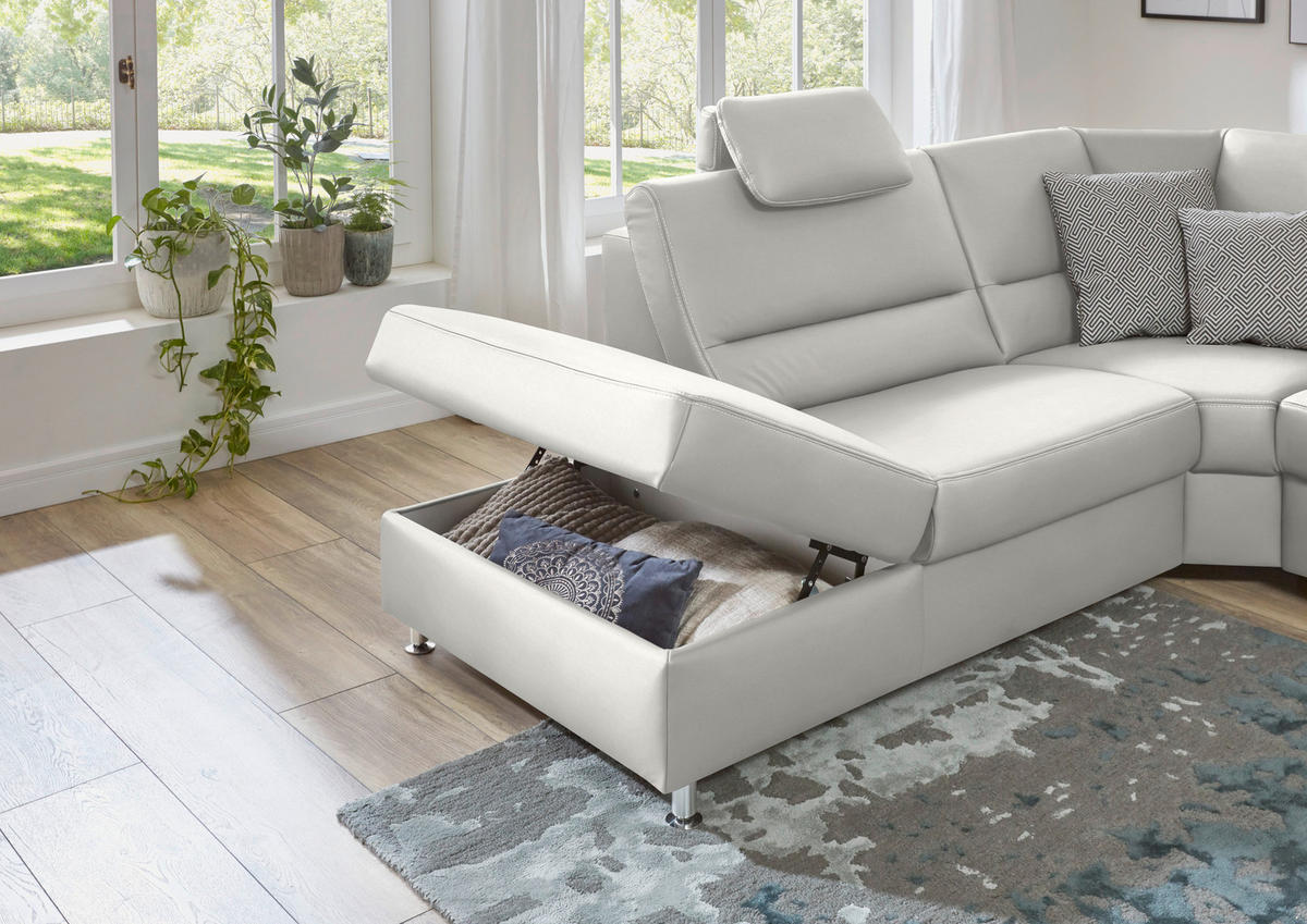 ECKSOFA in Echtleder Weiss  - Weiss/Beige, Design, Leder/Metall (249/288cm) - Beldomo Premium