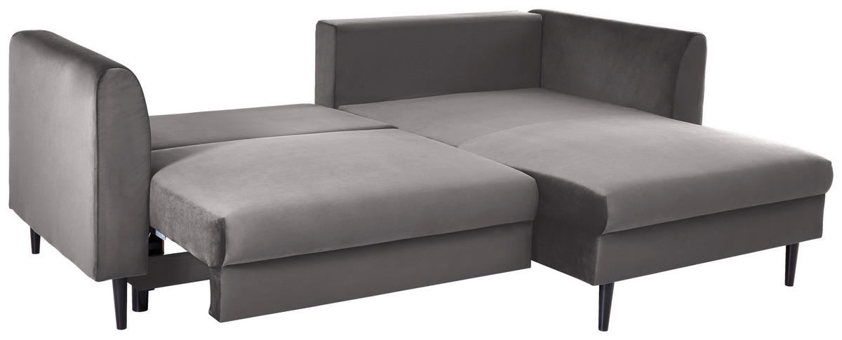ECKSOFA Grau Velours  - Schwarz/Grau, Design, Holz/Textil (235/165cm) - Ti'me