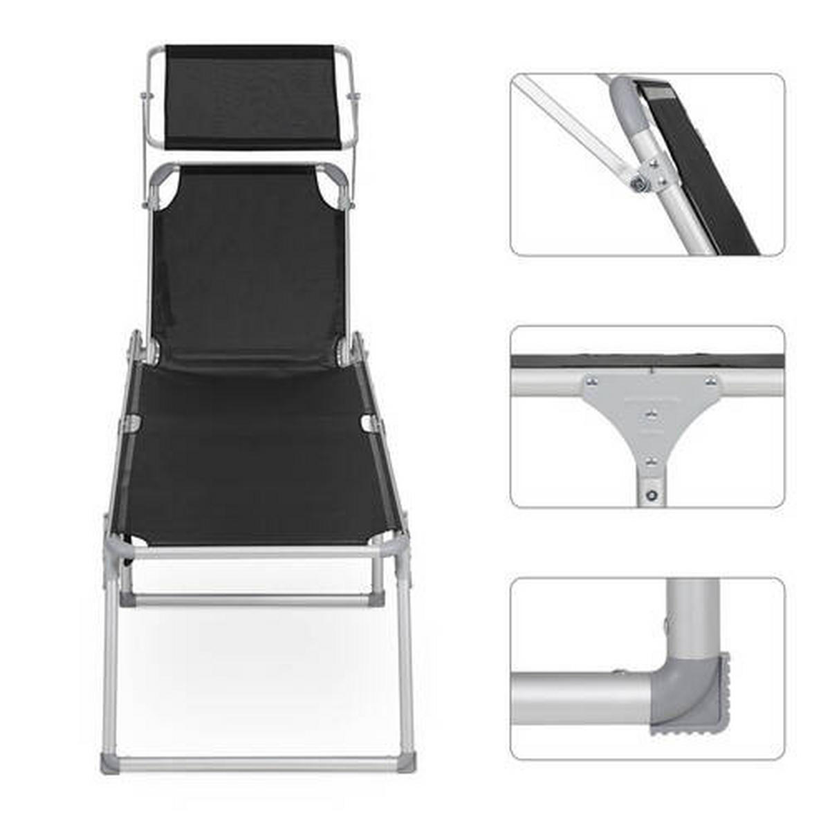 ZAHRADNÍ LEHÁTKO kov, textil - černá/barvy hliníku, Moderní, kov/textil (65/48/200cm) - Modante