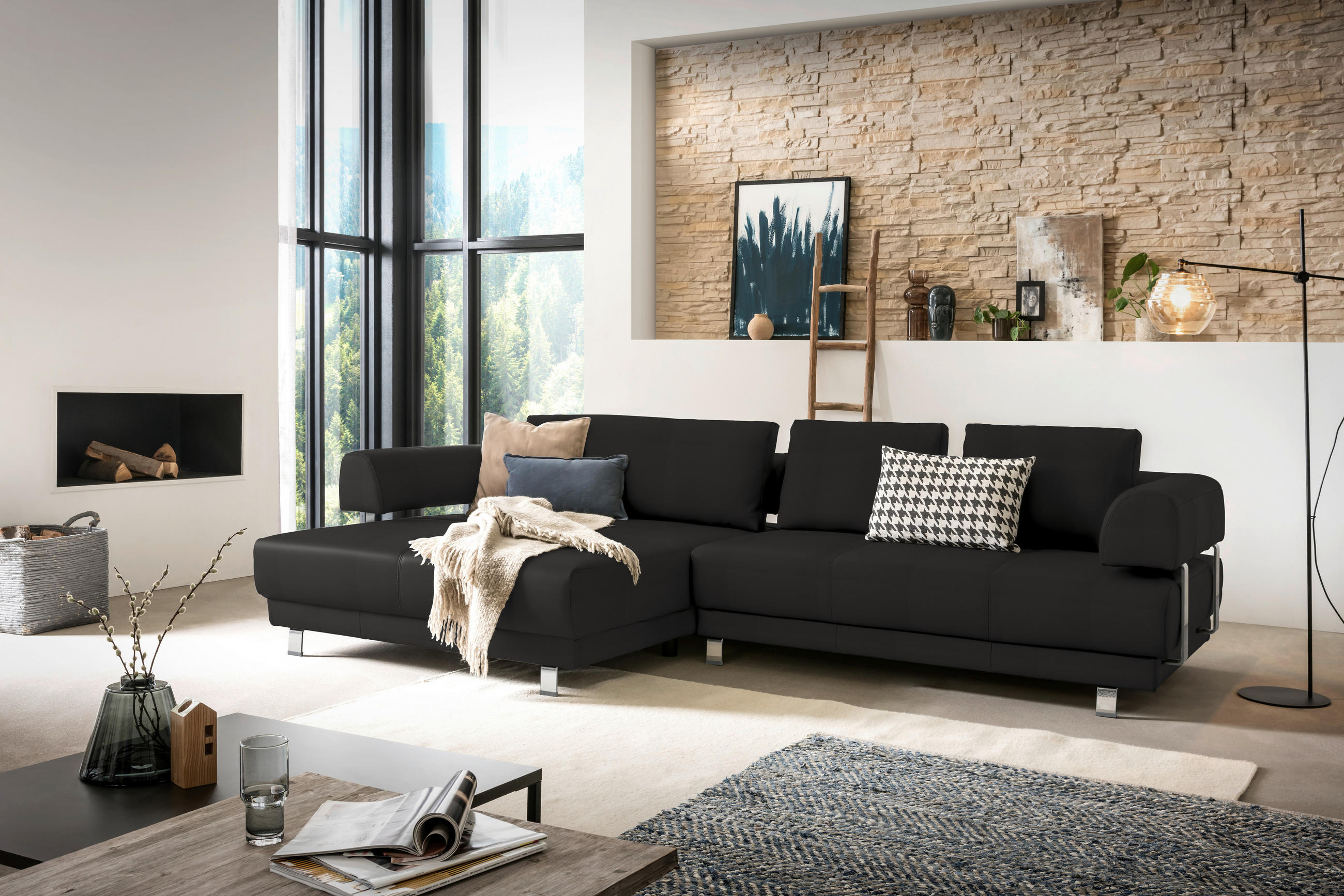 ECKSOFA Dunkelbraun Echtleder  - Dunkelbraun, Design, Leder/Metall (188/307cm)