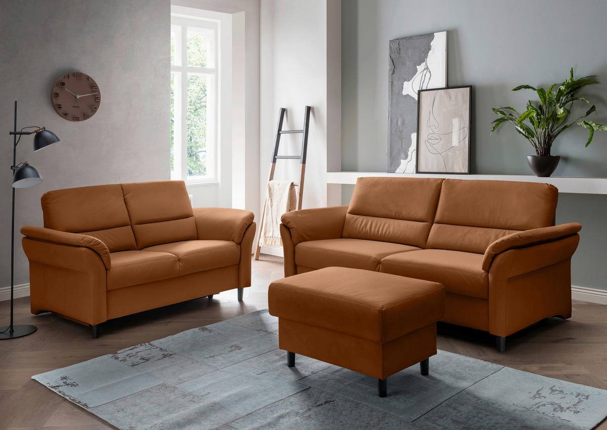 2-SITZER-SOFA in Lederlook Cognac  - Cognac/Schwarz, Modern, Holz/Textil (147/90/89cm) - Livetastic