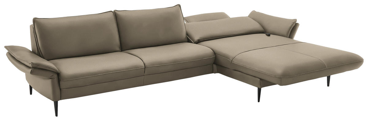 ECKSOFA in Echtleder Greige  - Greige/Schwarz, Design, Leder/Metall (334/172cm) - Hukla