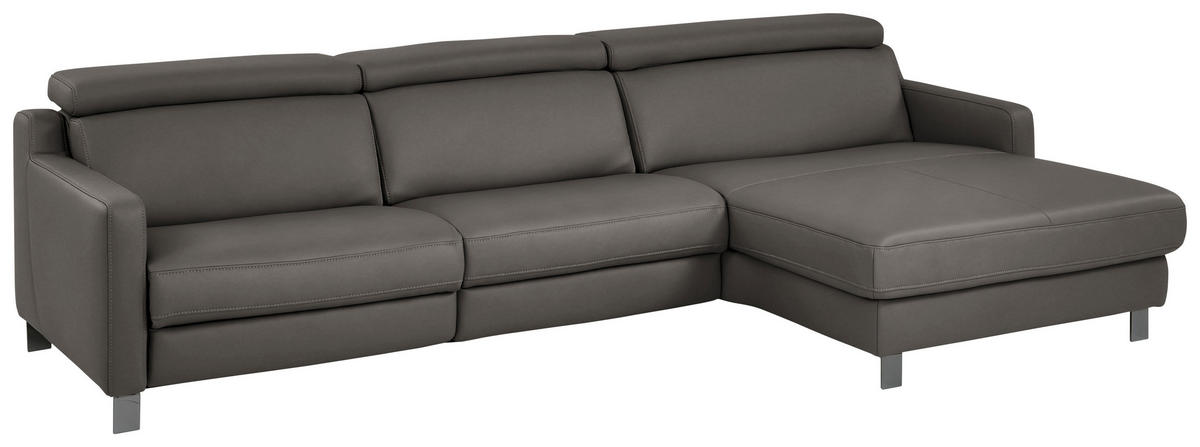 ECKSOFA in Echtleder Graubraun  - Graubraun/Schwarz, Design, Leder/Metall (291/176cm) - Valdera