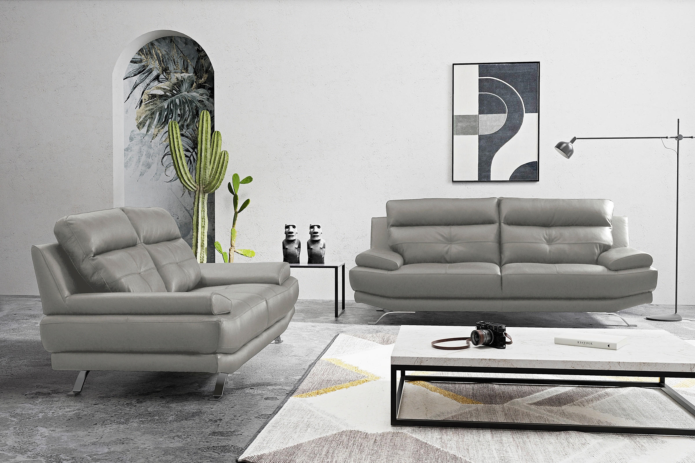 2-SITZER-SOFA Echtleder Grau  - Chromfarben/Grau, Design, Leder/Metall (185/92/99cm) - Livetastic