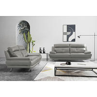 2-SITZER-SOFA Echtleder Grau  - Chromfarben/Grau, Design, Leder/Metall (185/92/99cm) - Livetastic
