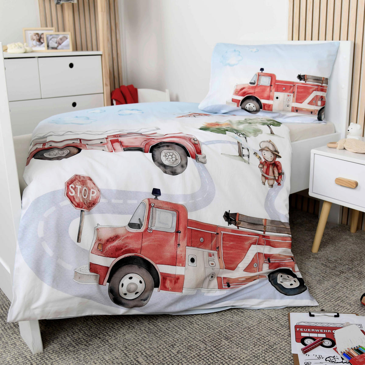 BABYBETTWÄSCHE Feuerwehr Renforcé 100/135 cm  - Rot/Weiß, Basics, Textil (100/135cm) - baby best