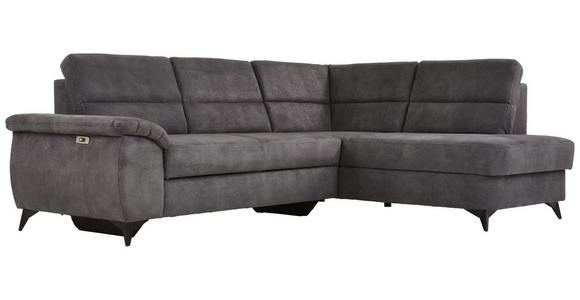 Wohnlandschaft inkl.Funktionen Dunkelgrau Lederlook - Dunkelgrau/Schwarz, KONVENTIONELL, Textil/Metall (257/194cm) - Cantus