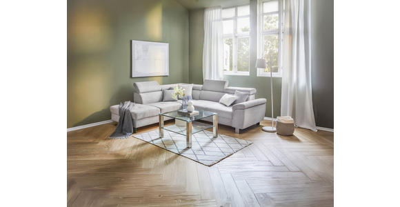 ECKSOFA inkl. Funktionen Hellgrau Cord  - Silberfarben/Hellgrau, Design, Textil/Metall (226/257cm) - Xora