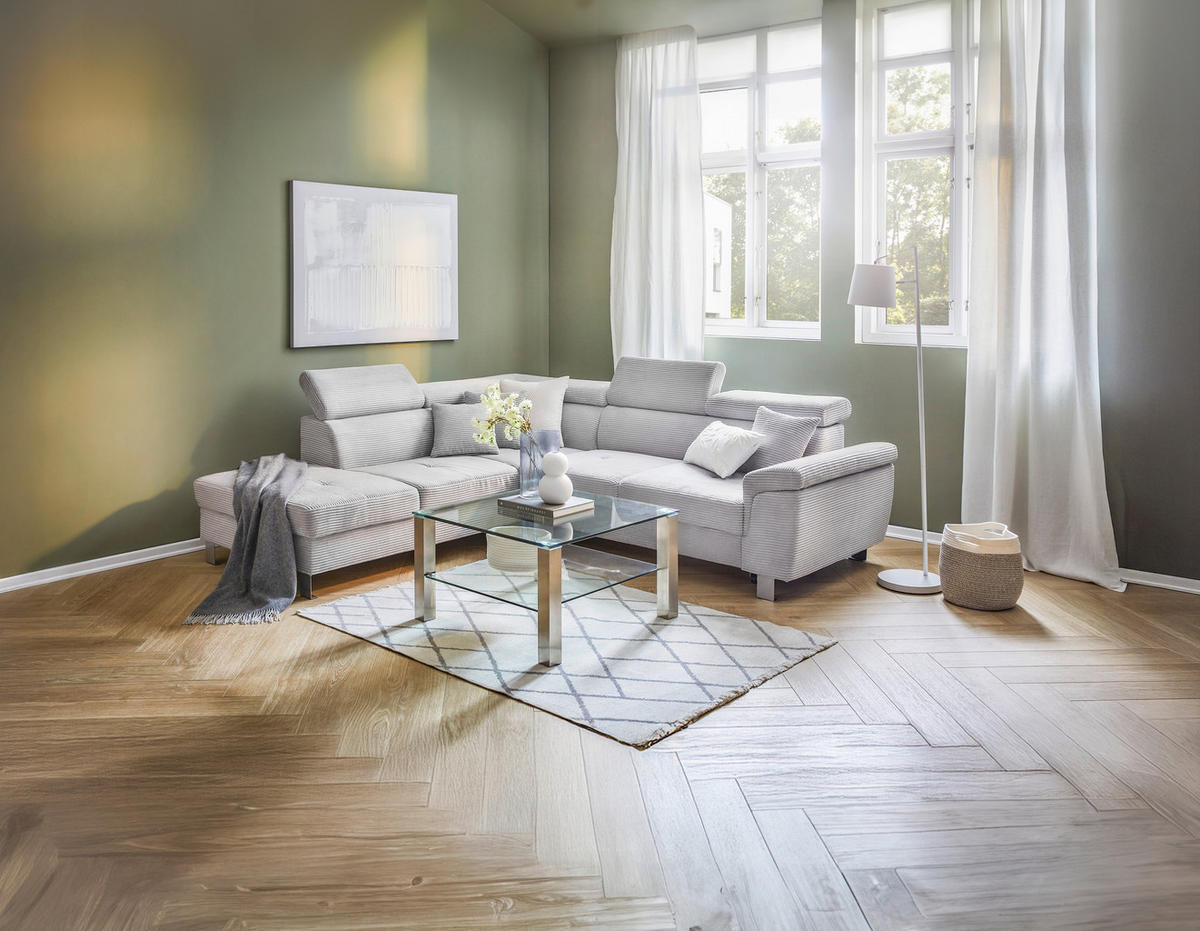 ECKSOFA in Cord Hellgrau  - Silberfarben/Hellgrau, Design, Textil/Metall (226/257cm) - Xora