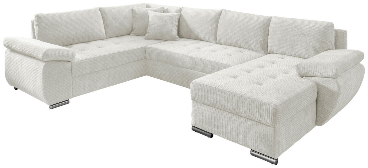 Wohnlandschaft Creme Mikrofaser  - Chromfarben/Creme, KONVENTIONELL, Textil/Metall (219/305/157cm) - Livetastic