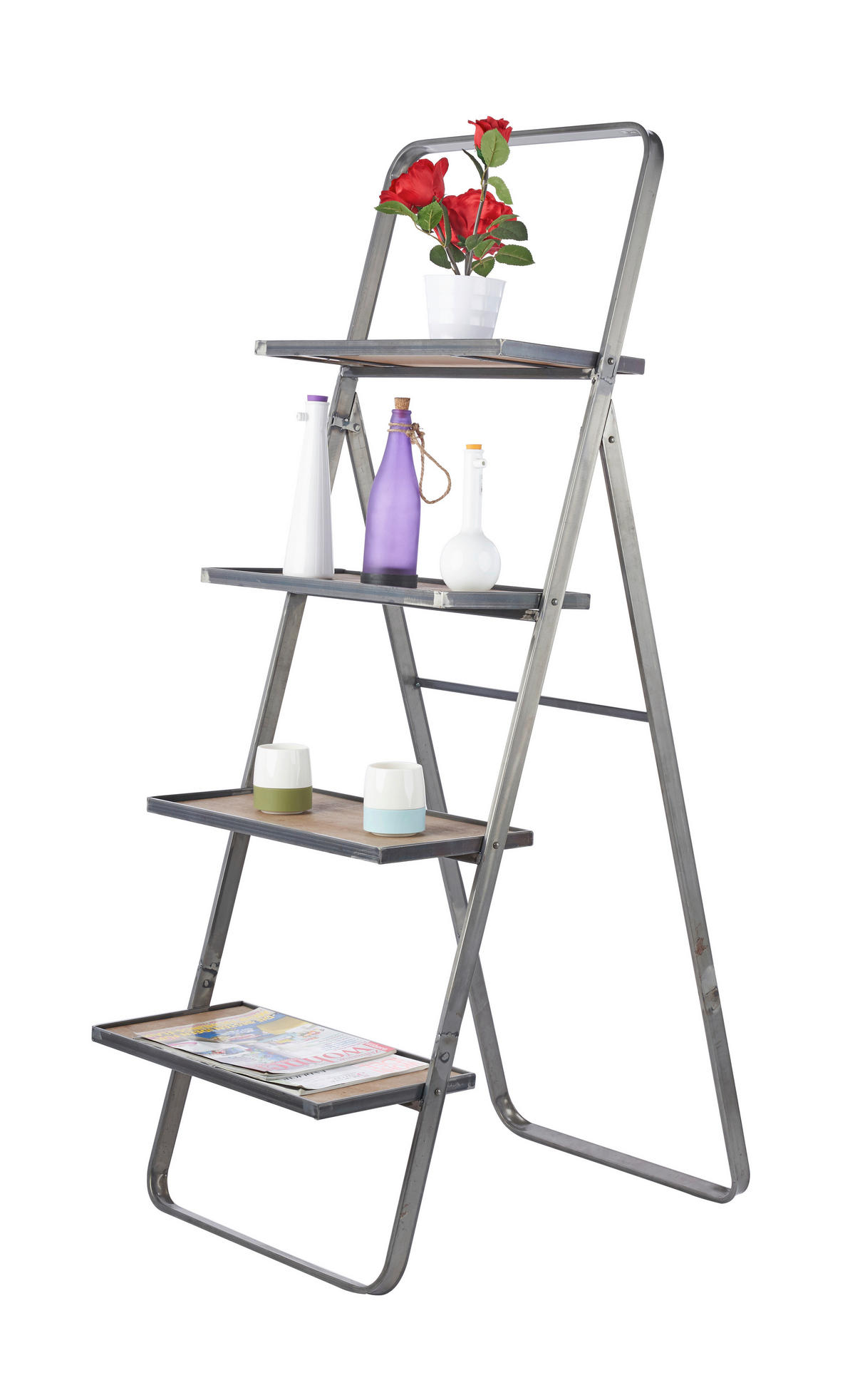 LEITERREGAL - Hellbraun/Hellgrau, Basics, Holz/Metall (52/72/145cm)