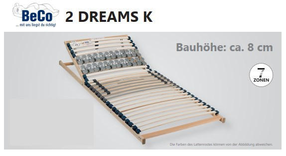 LATTENROST 2 Dreams 90/200 cm Kopfteil verstellbar, Birke, Buche  - Naturfarben/Weiß, Basics, Holz/Kunststoff (90/200cm) - Beco