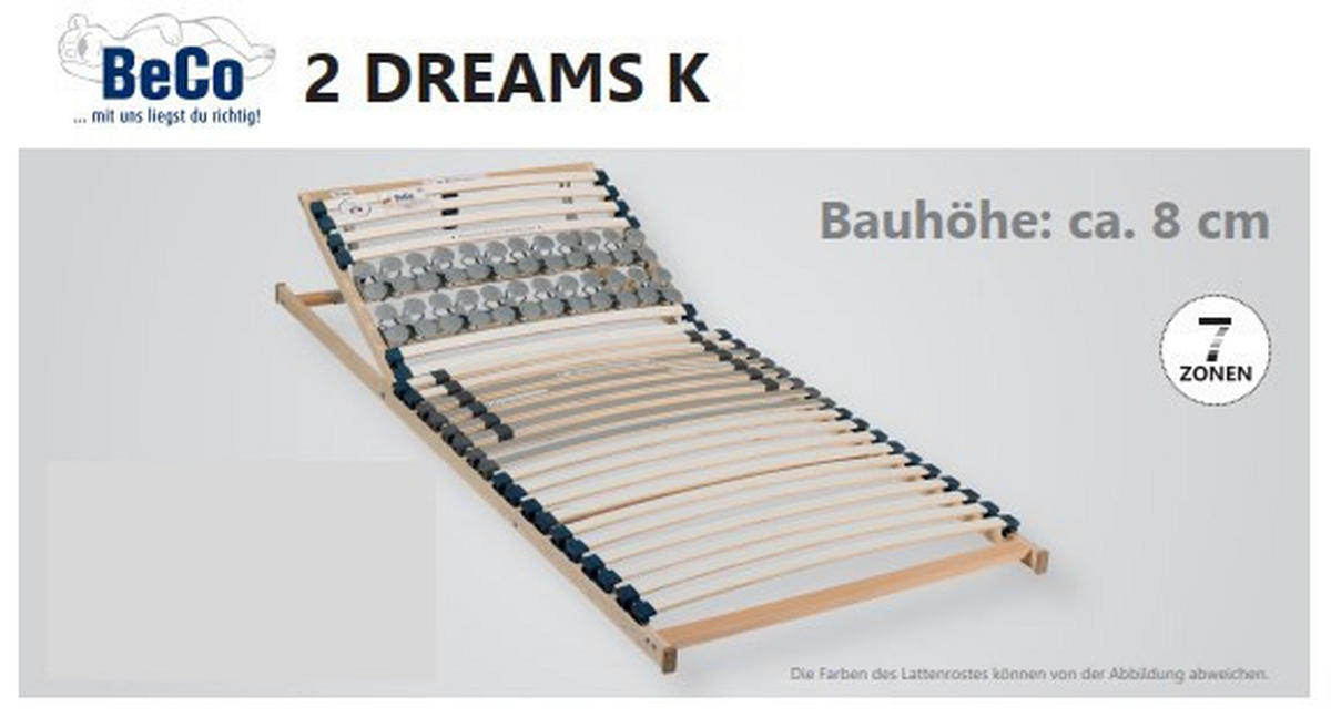 LATTENROSTSET 2 Dreams 180/200 cm Kopfteil verstellbar, Birke, Buche  - Naturfarben/Weiß, Basics, Holz/Kunststoff (180/200cm) - Beco