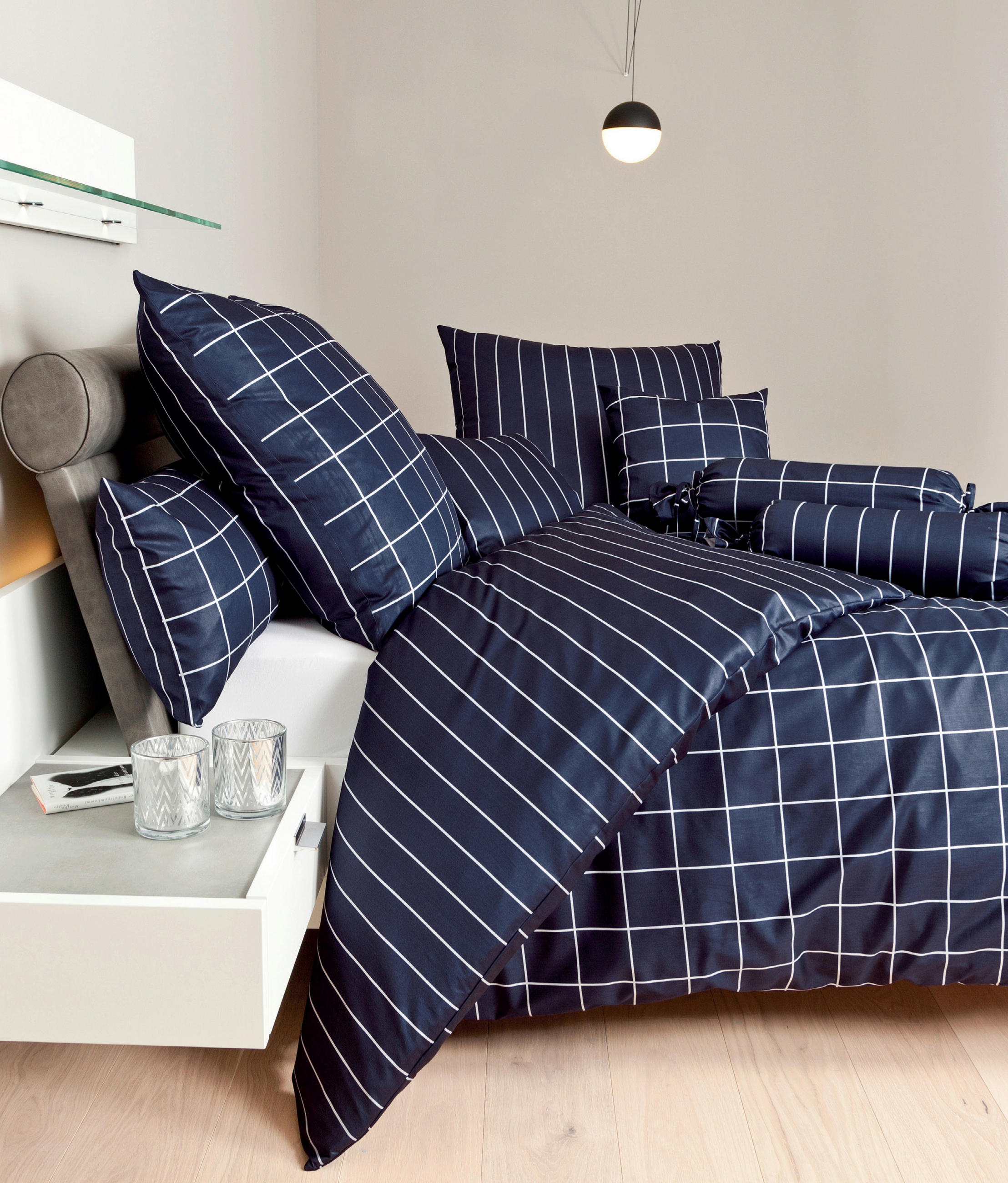 WENDEBETTWÄSCHE Giulietta Makosatin 155/220 cm  - Weiß/Dunkelblau, KONVENTIONELL, Textil (155/220cm) - Janine