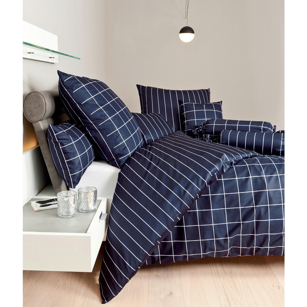 Thumbnail - Janine Wendebettwäsche Giulietta, Weiß, Dunkelblau, Textil, Streifen, 155x220 cm, Textiles Vertrauen - Oeko-Tex®, bügelf...