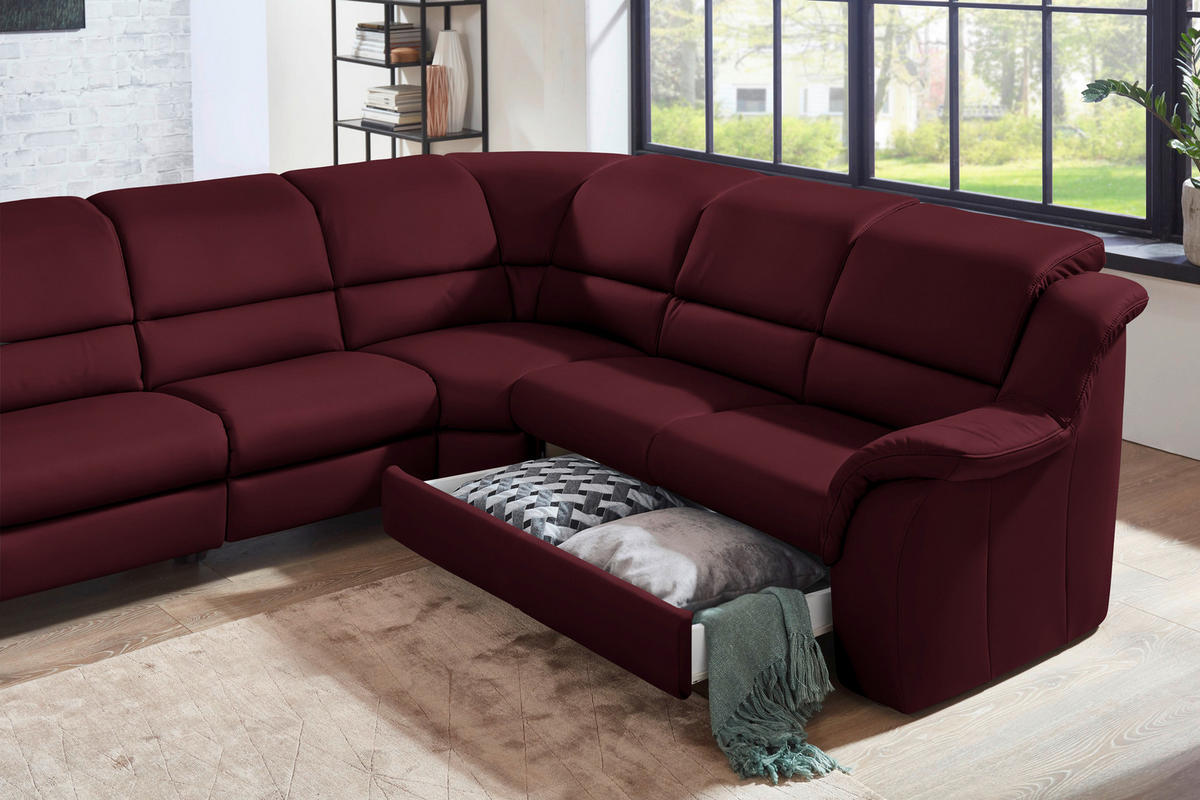 ECKSOFA  in Echtleder Weinrot  324/260 cm  - Chromfarben/Weinrot, KONVENTIONELL, Leder/Kunststoff (324/260cm) - Cantus