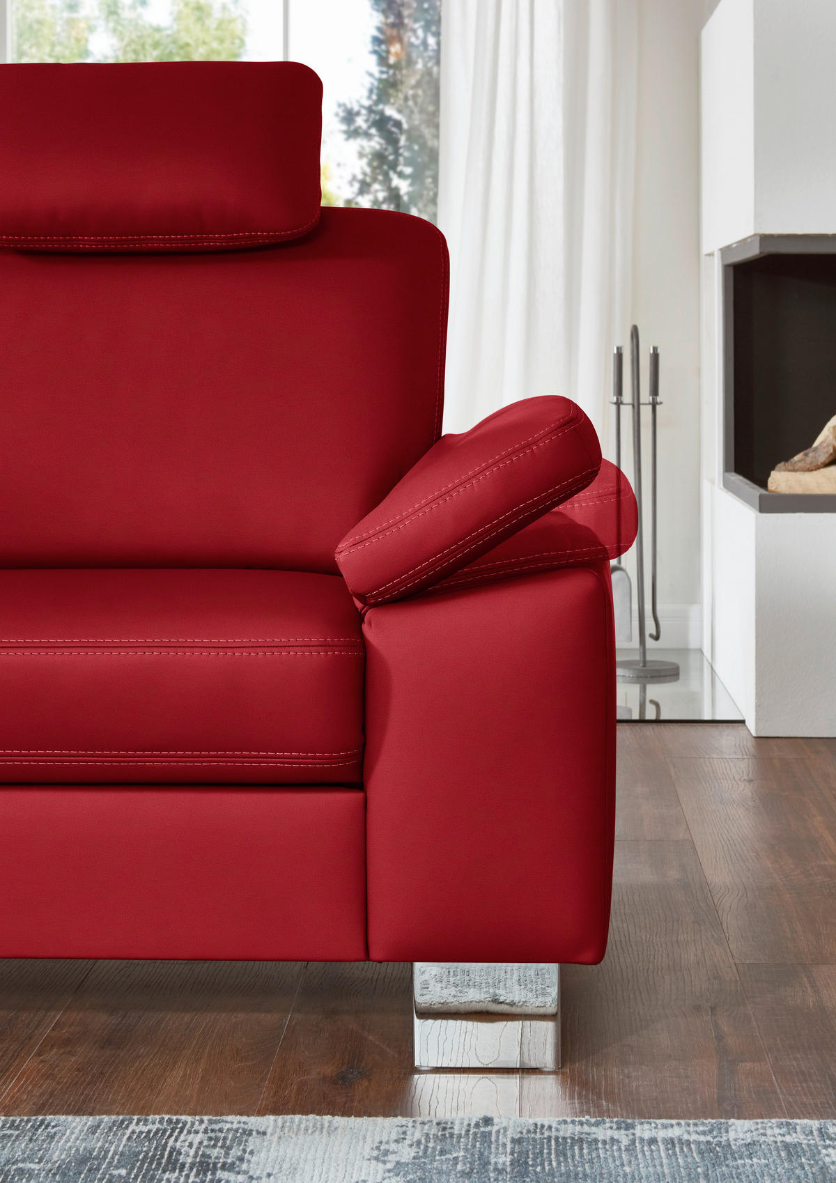 ECKSOFA  in Echtleder Rot  235/248 cm  - Rot/Alufarben, Design, Leder/Metall (235/248cm) - Beldomo Premium