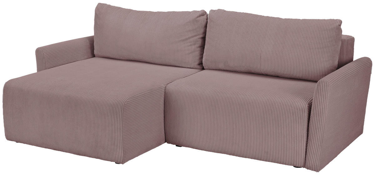 ECKSOFA in Cord Altrosa  - Schwarz/Altrosa, Konventionell, Kunststoff/Textil (228/146cm) - MID.YOU