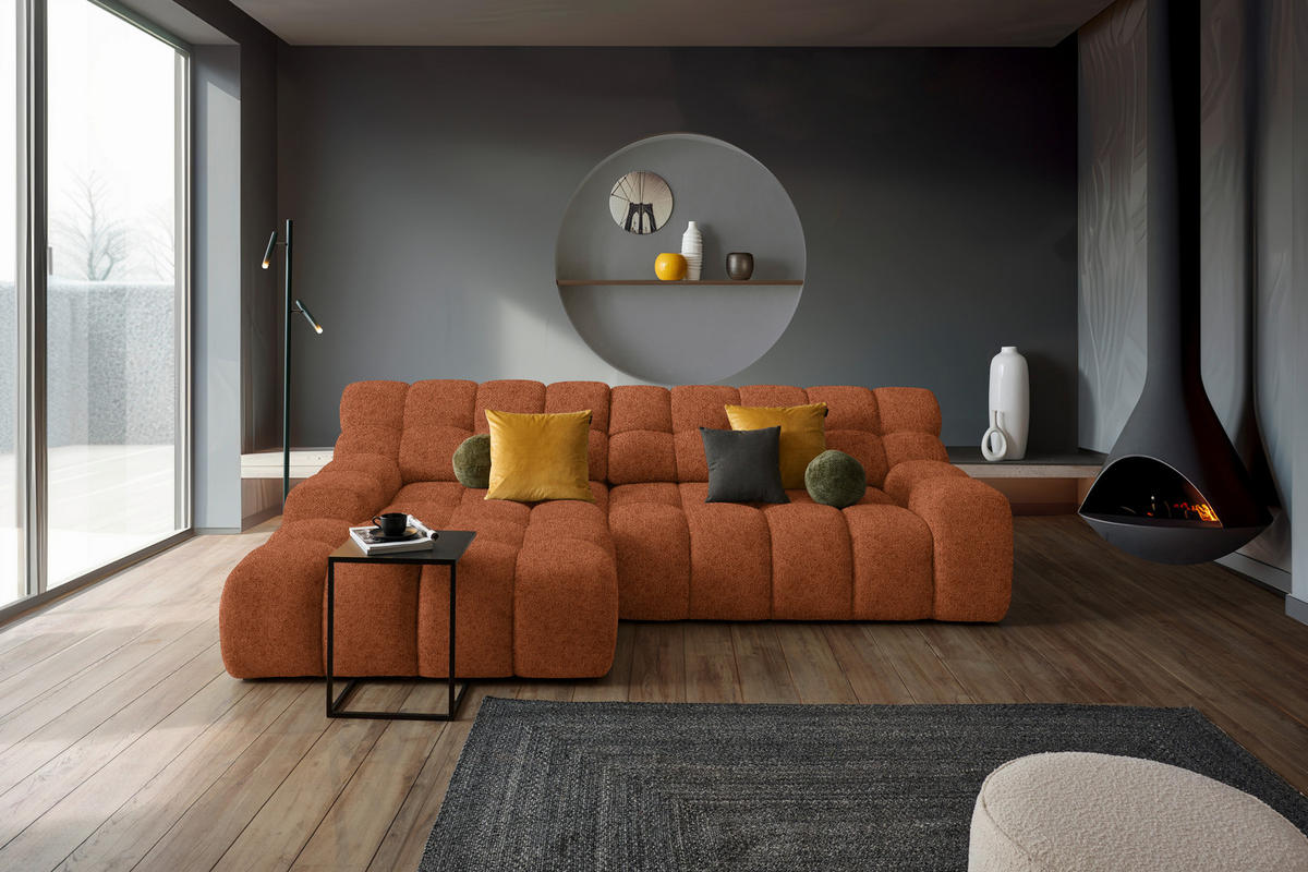 ECKSOFA in Webstoff Rostfarben  180/297 cm  - Rostfarben/Schwarz, MODERN, Kunststoff/Textil (180/297cm) - Welnova