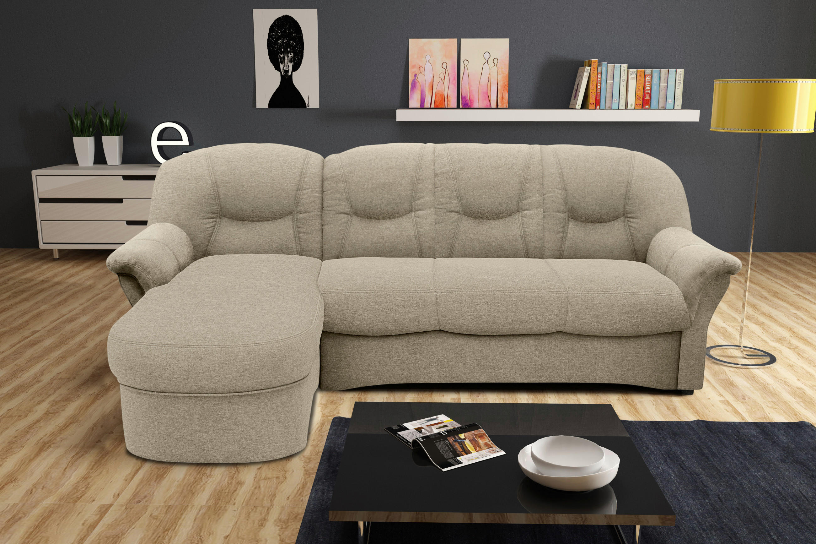 ECKSOFA Schlammfarben Webstoff  - Schlammfarben/Schwarz, KONVENTIONELL, Kunststoff/Textil (142/233cm) - MID.YOU