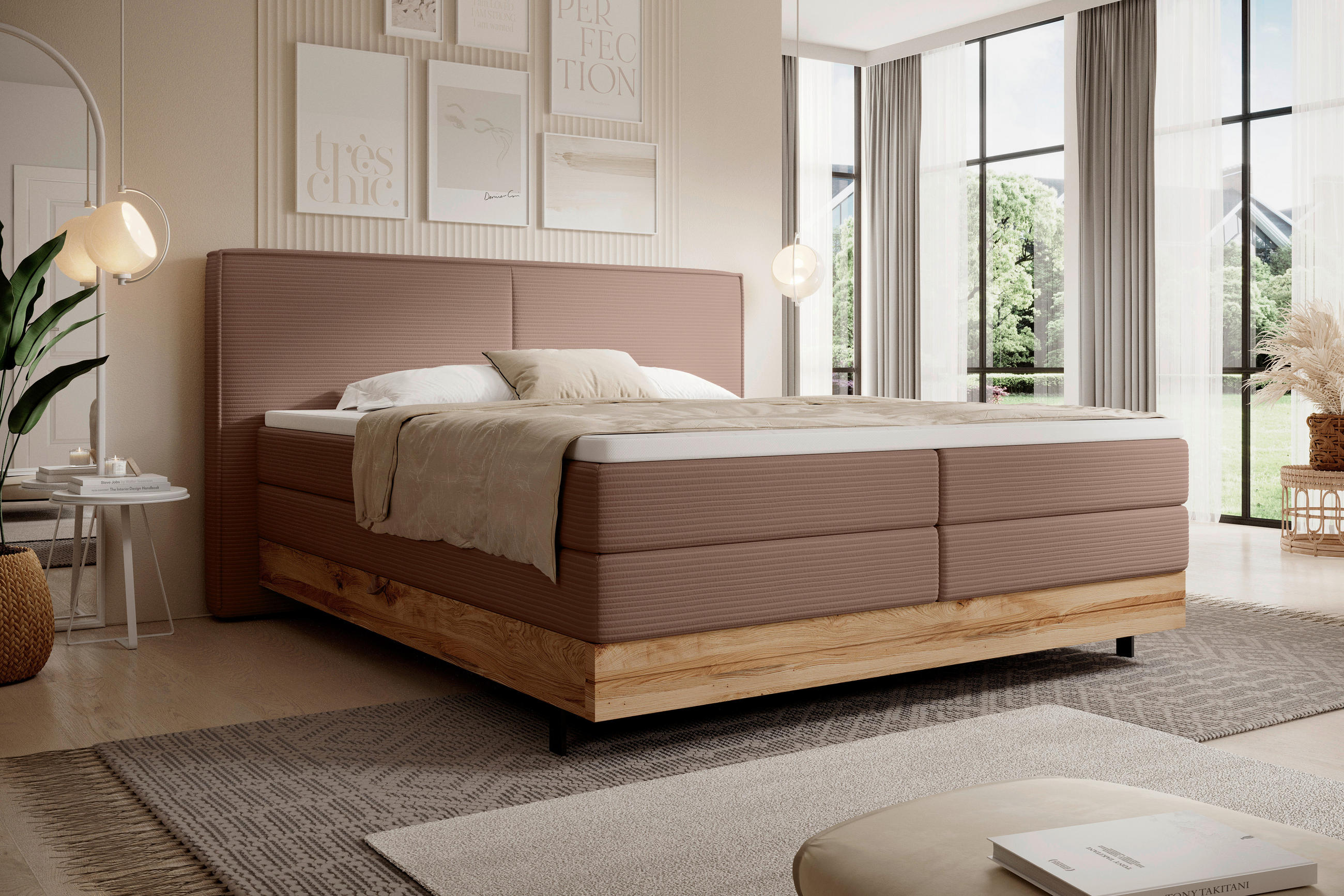 BOXSPRINGBETT 180/200 cm  in Altrosa  - Schwarz/Altrosa, Natur, Holz/Textil (180/200cm) - Valnatura