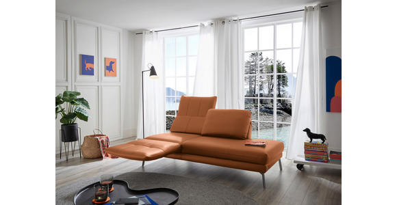 RÉCAMIERE in Echtleder Cognac - Chromfarben/Cognac, Design, Leder/Metall (209/85-109/95-16cm) - Dieter Knoll