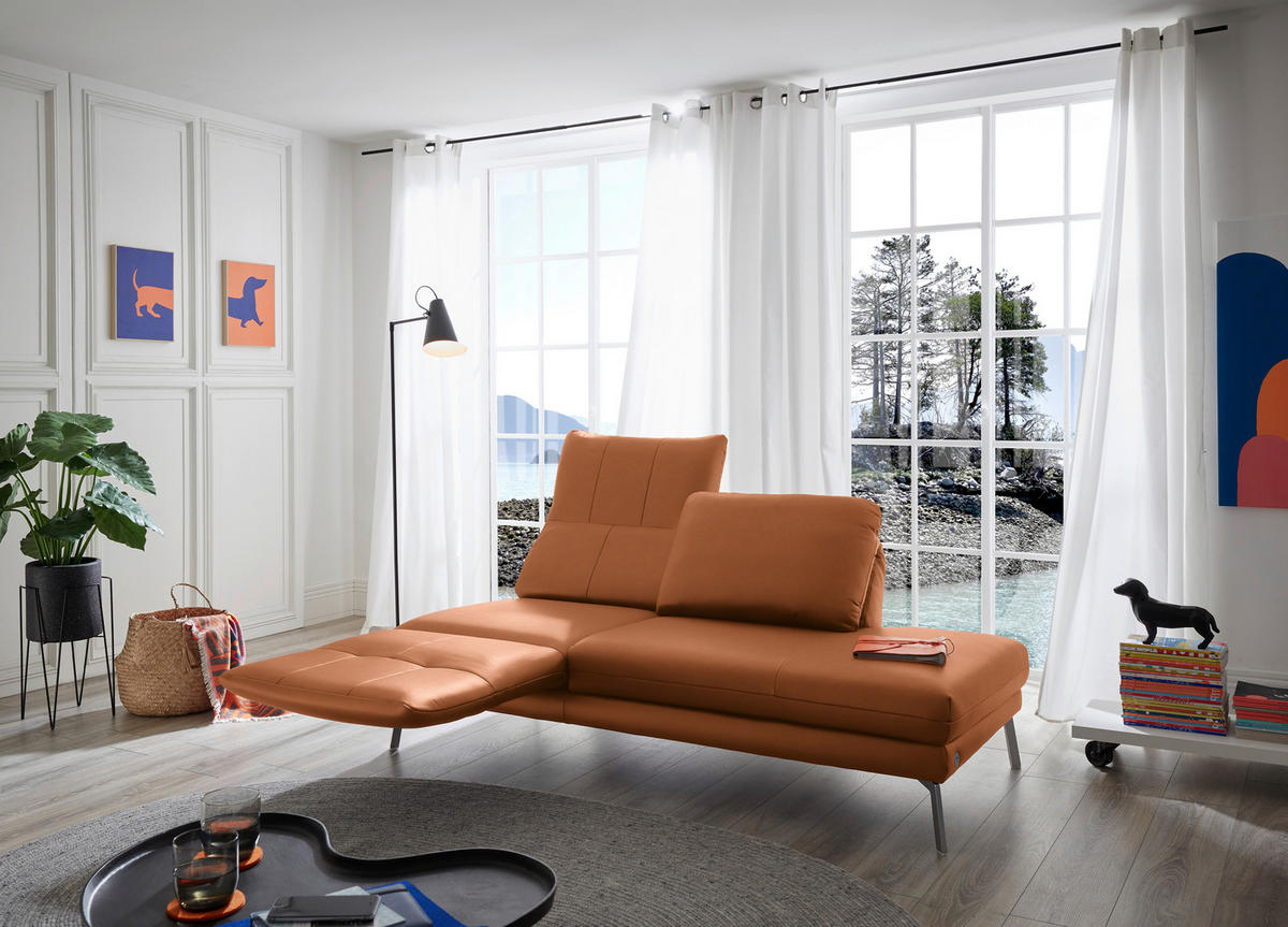 RÉCAMIERE in Echtleder Cognac  - Chromfarben/Cognac, Design, Leder/Metall (209/85-109/95-16cm) - Dieter Knoll