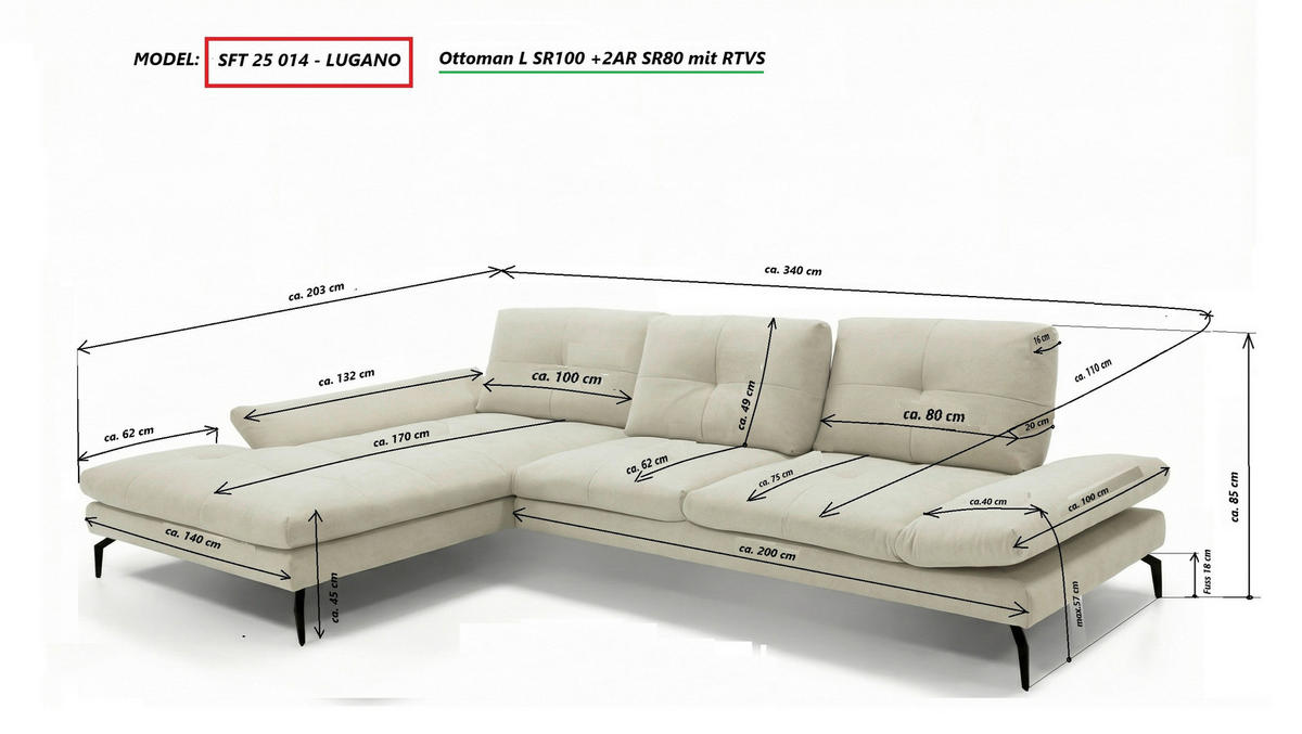 ECKSOFA Hellgelb Struktur Rücken echt  - Hellgelb/Schwarz, Design, Textil/Metall (203/340cm) - Chilliano